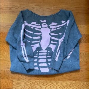 Forever 21 Gray and Pink Off-the-Shoulder Sweater